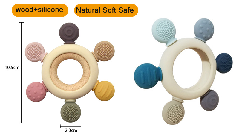 Wood silicone teether(图1) silicone baby teether ring.jpg